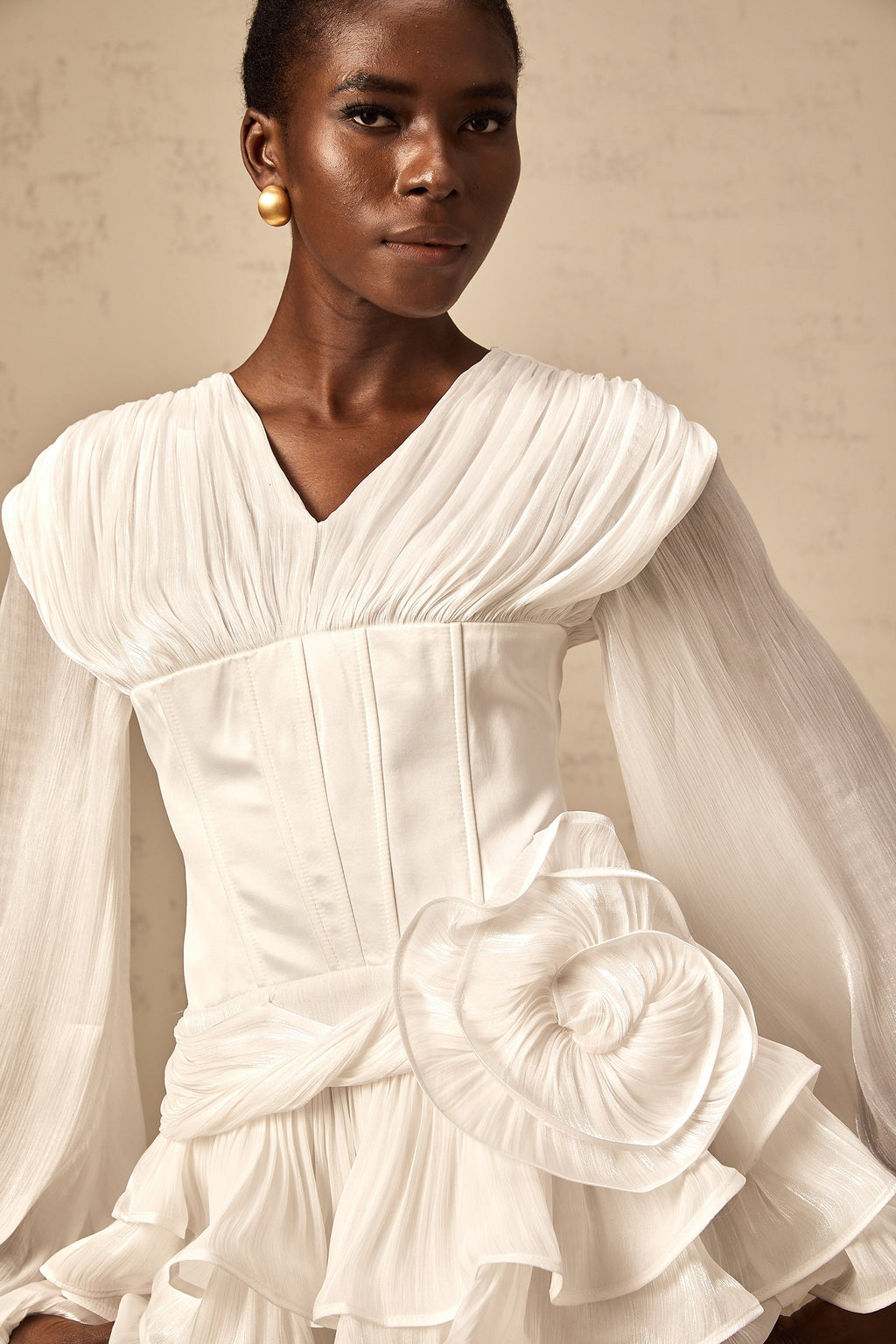 Rosier fully-pleated cinched mini dress in White