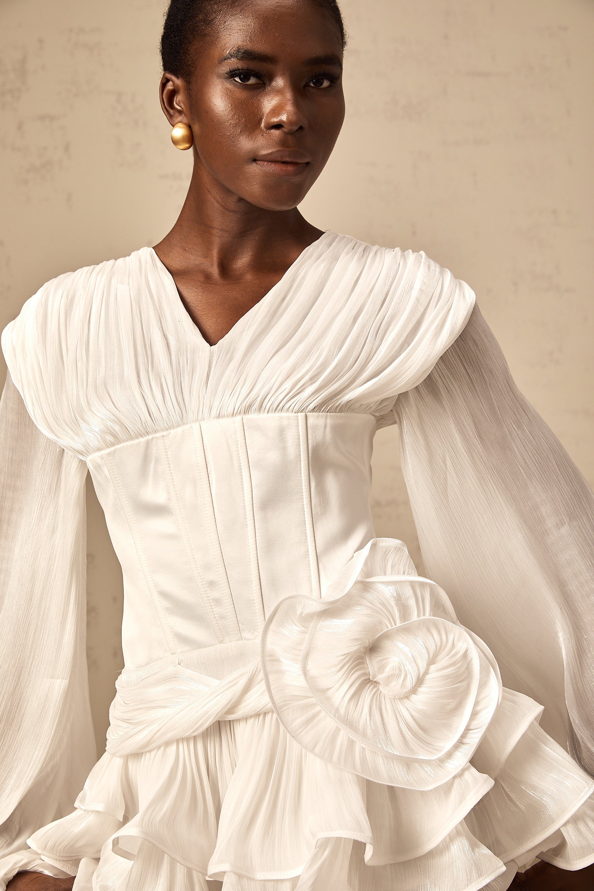 Rosier fully-pleated cinched mini dress in White