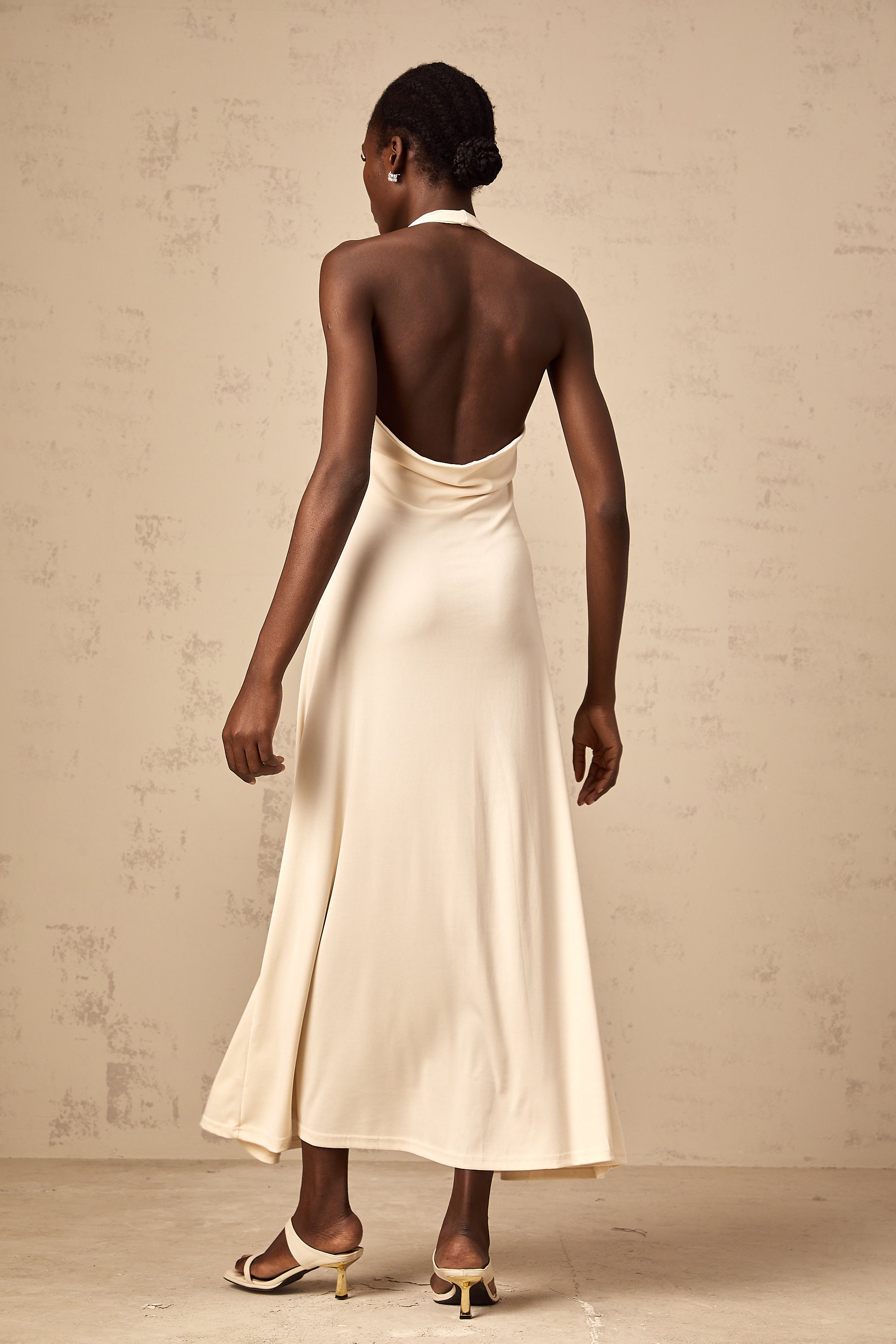 Géraldine white deep V-neck draped maxi dress