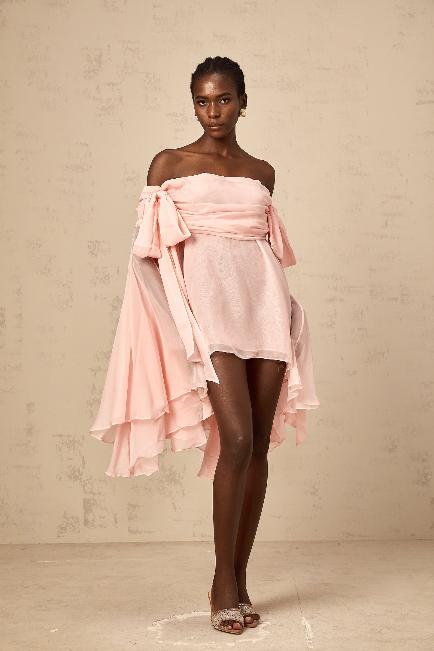 Avril pink bow draped slip mini dress