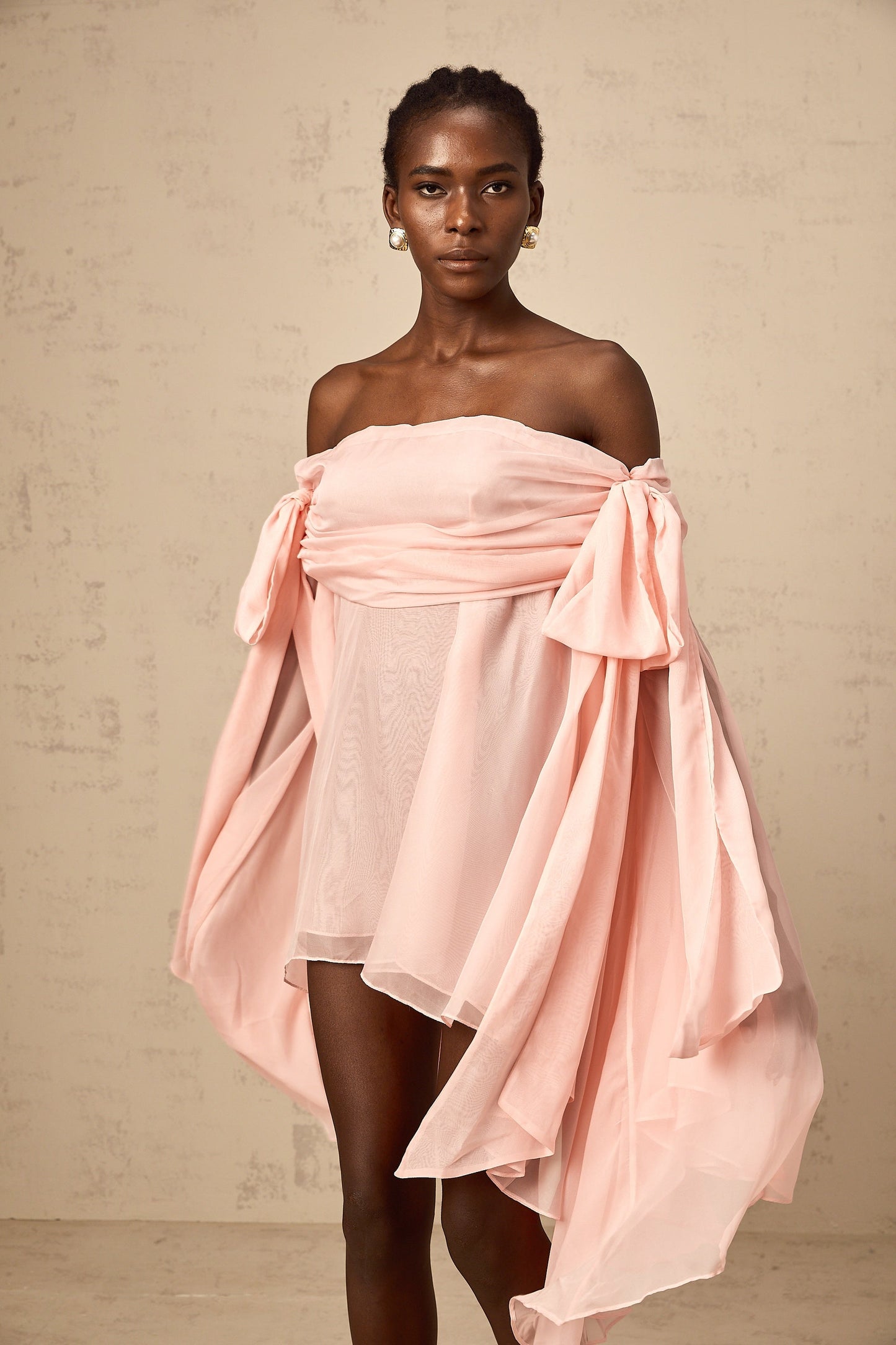 Avril pink bow draped slip mini dress