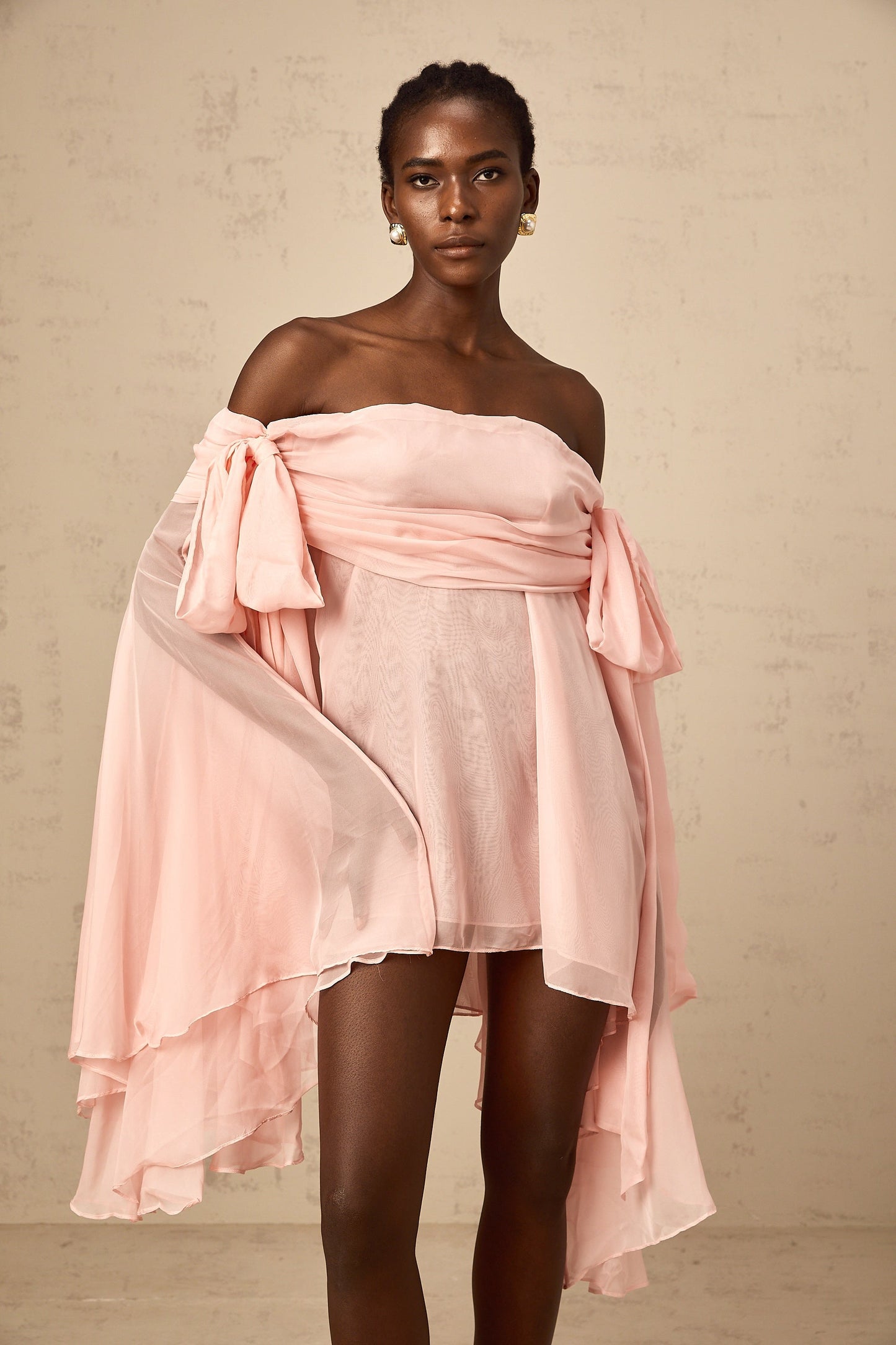 Avril pink bow draped slip mini dress