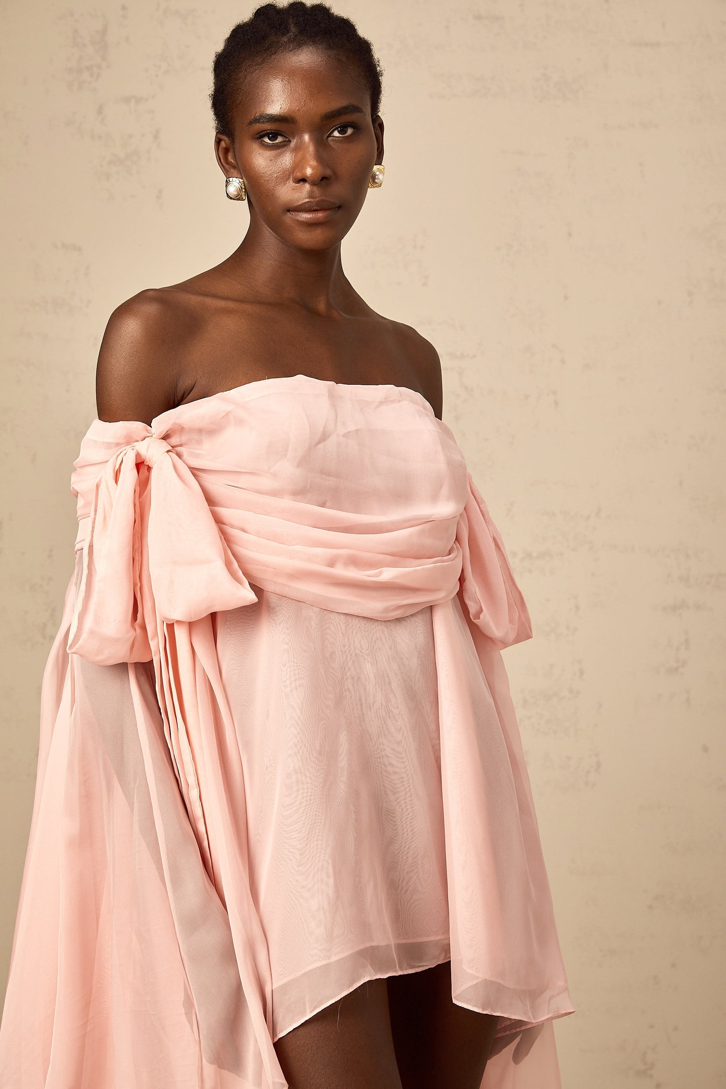 Avril pink bow draped slip mini dress