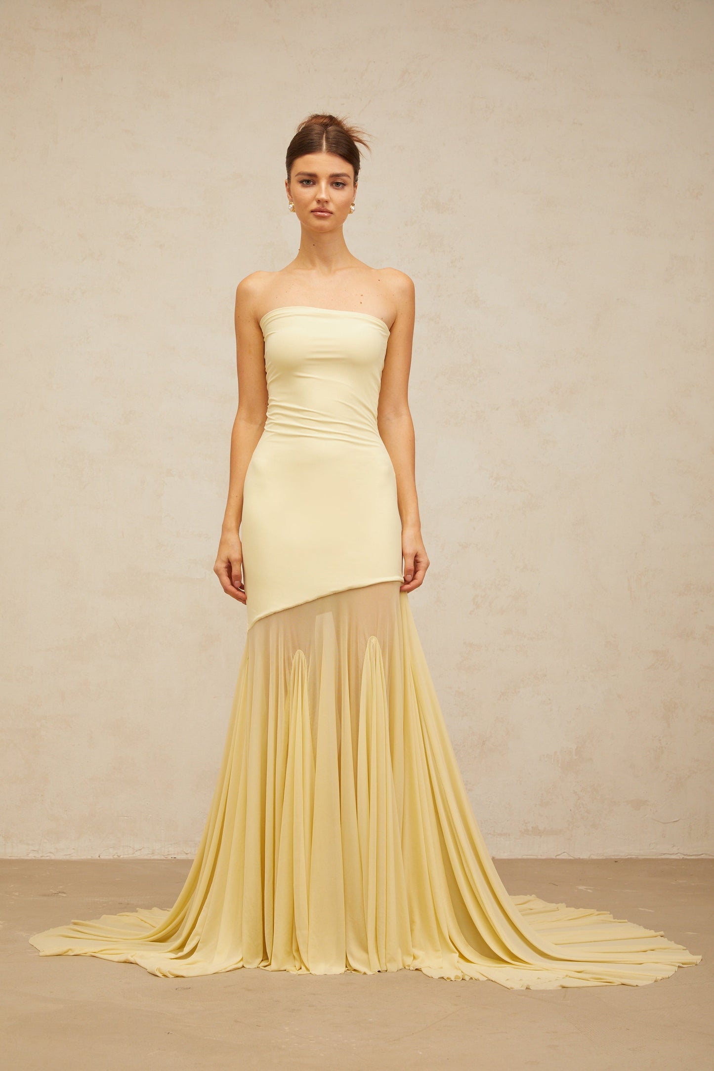 Josiane yellow off-shoulder sheer tulle maxi dress