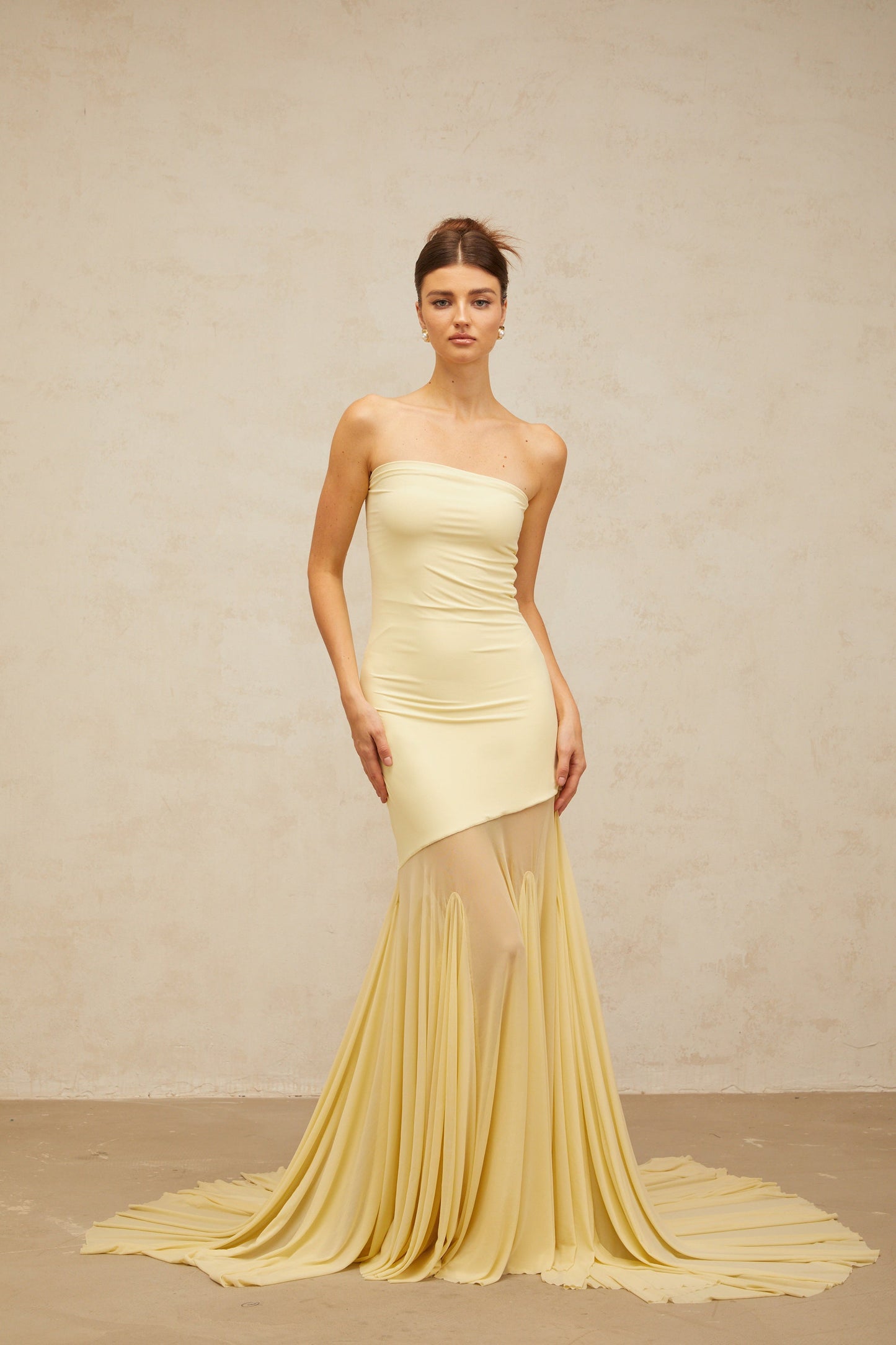 Josiane yellow off-shoulder sheer tulle maxi dress