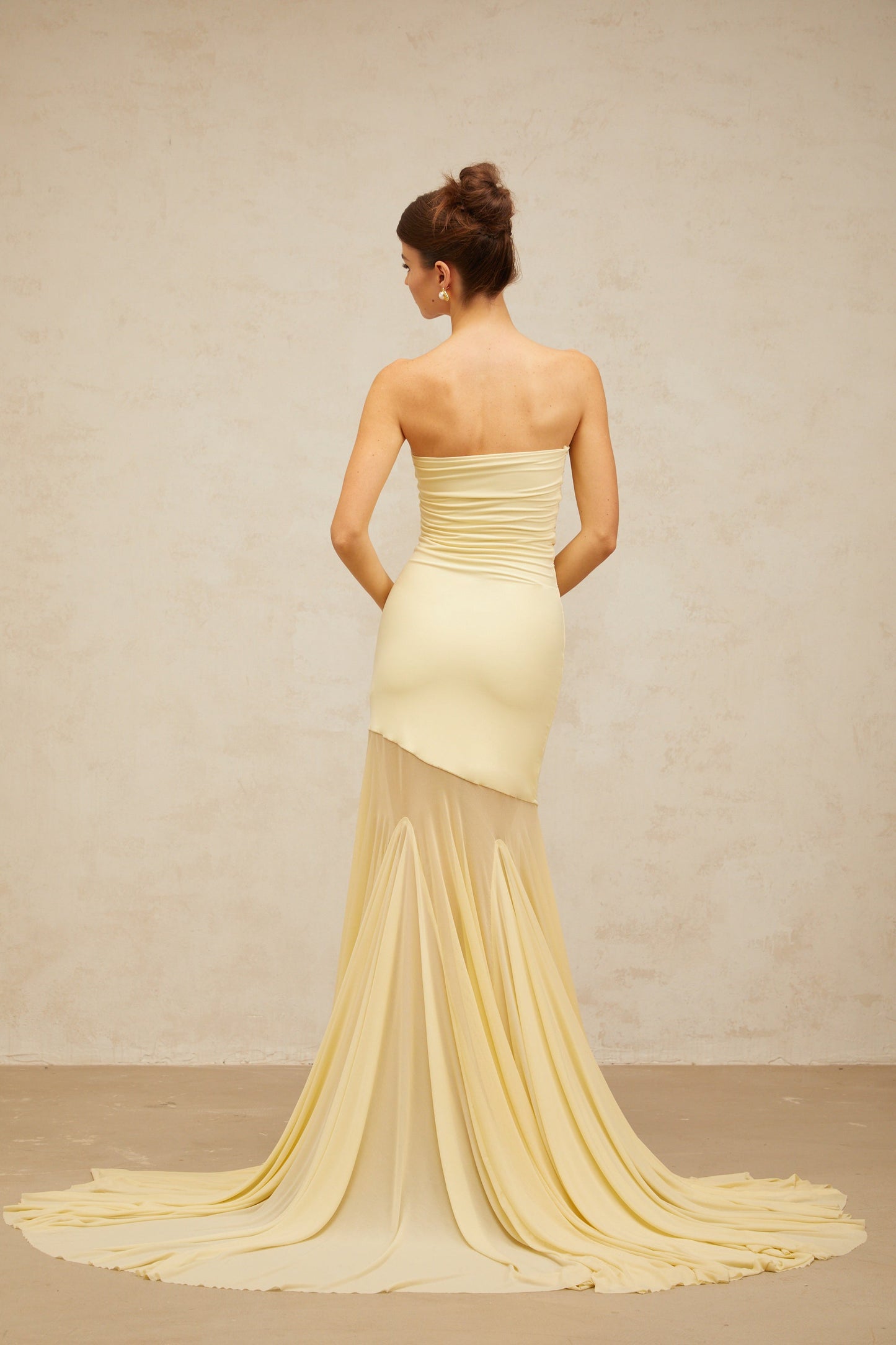 Josiane yellow off-shoulder sheer tulle maxi dress