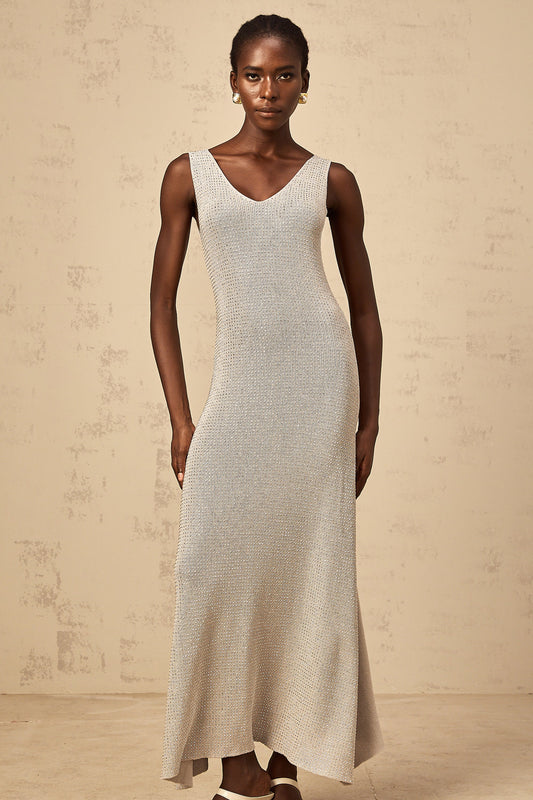 Wanda grey rhinestone knitted tank maxi dress