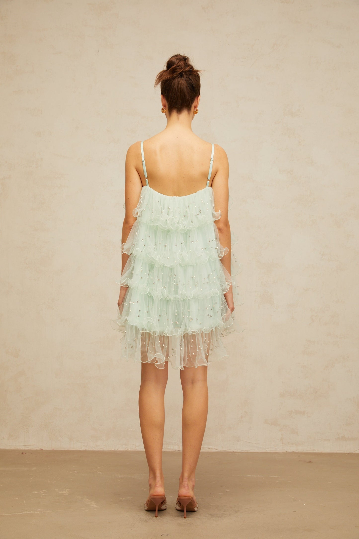 Airelle light-green embellished tiered tulle mini dress