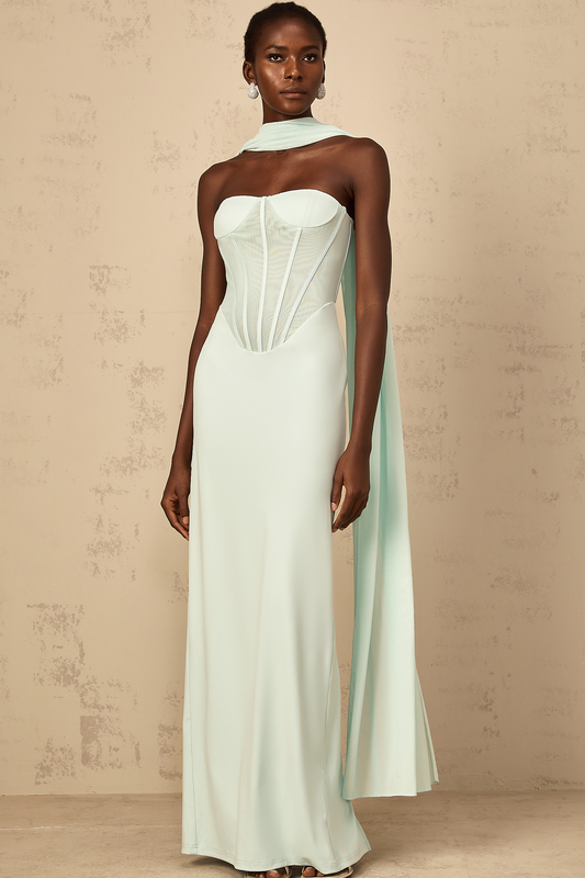 Béryl mint-green tulle-panel corset maxi dress