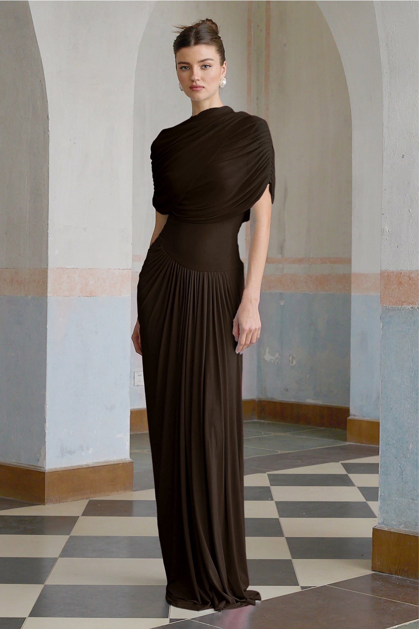 Vestale  Asymmetrical Pleated Maxi Dress