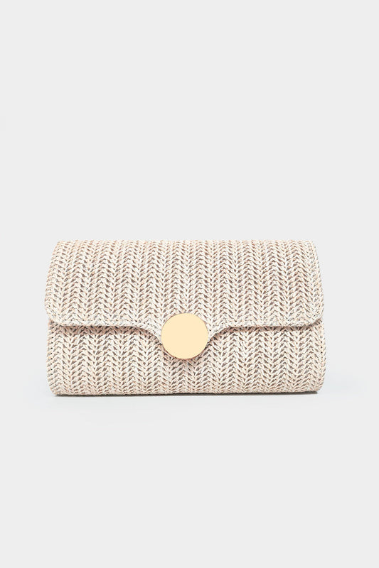 Metallic Decor Woven Clutch Bag