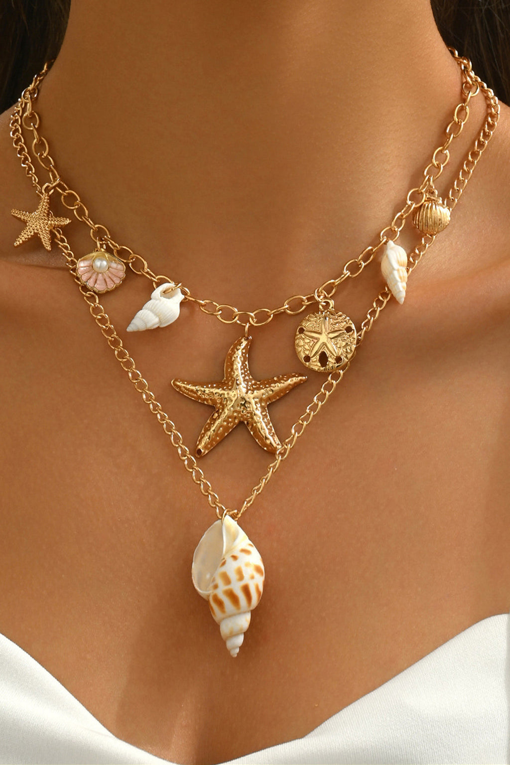 Starfish Shell Decor Metallic Necklace