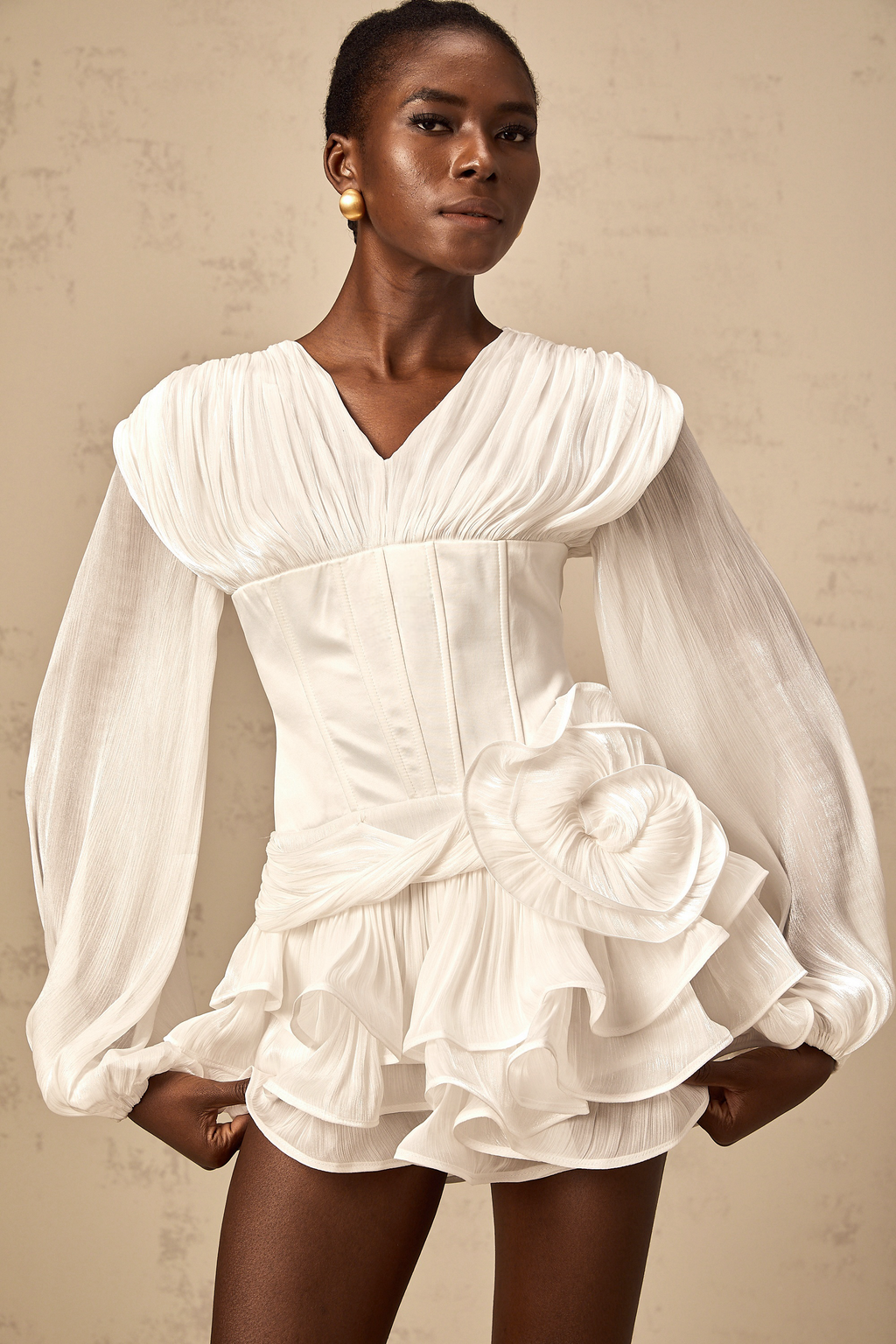 Rosier fully-pleated cinched mini dress in White