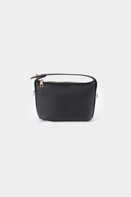Metallic Decor Faux Leather Clutch Bag With Belt