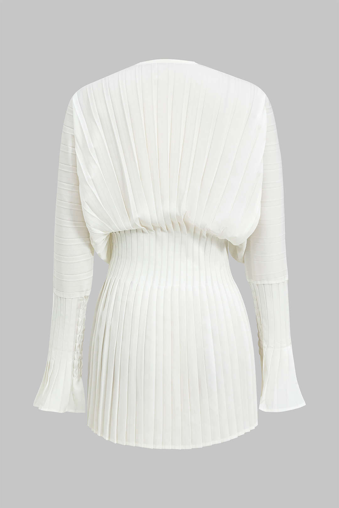 Pleated Bell Sleeve V-Neck Mini Dress