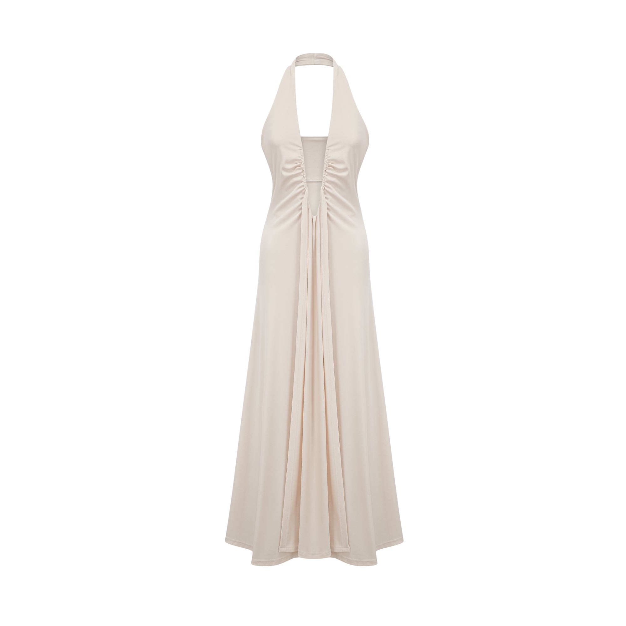Géraldine white deep V-neck draped maxi dress