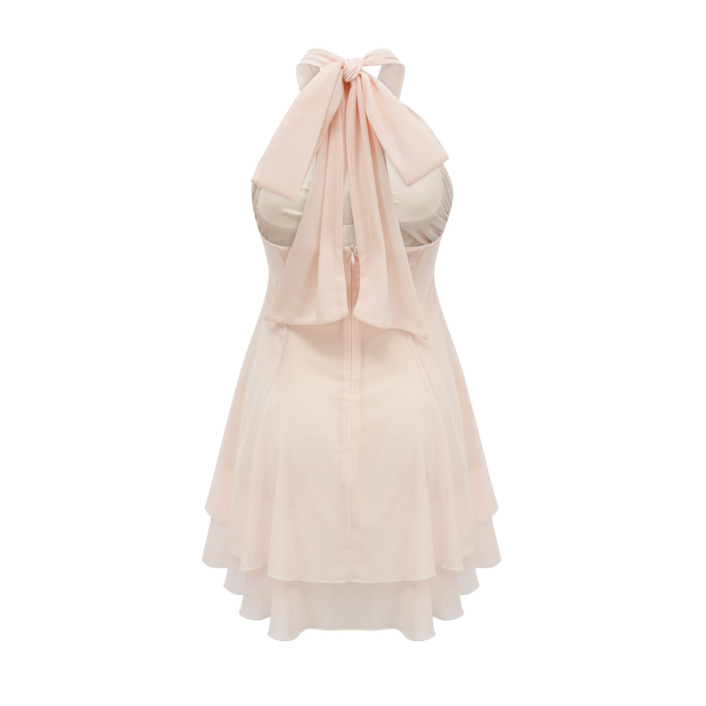 Esmerie Sleeveless Bustier Mini Dress with Back Tie Detail