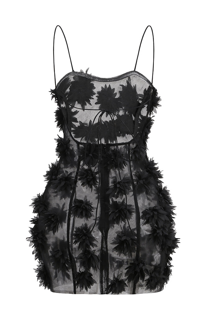 Minivestido de malla con adornos florales