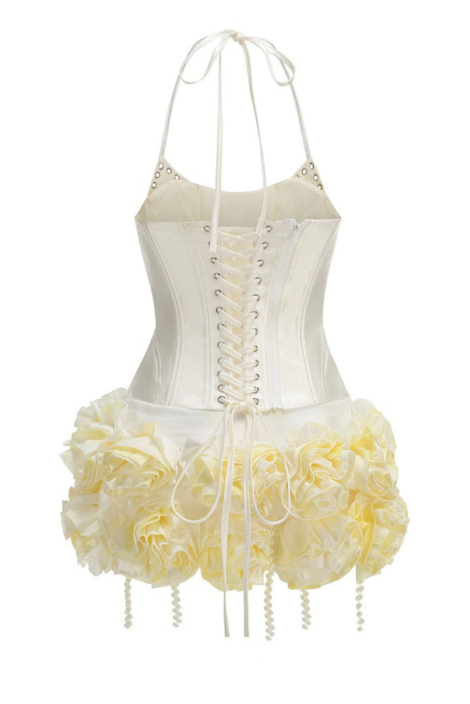 Halter Corset Hand Embroidered Floral Dess