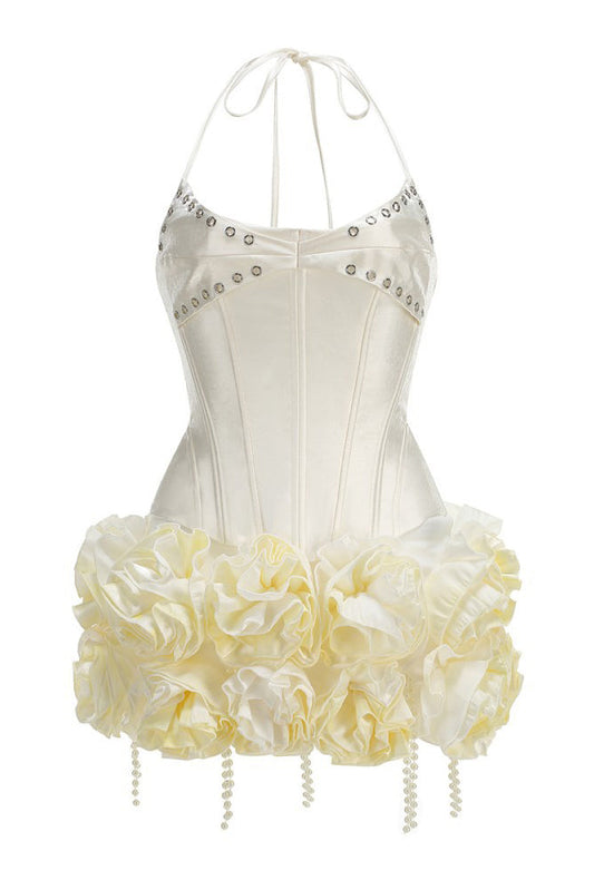 Halter Corset Hand Embroidered Floral Dess