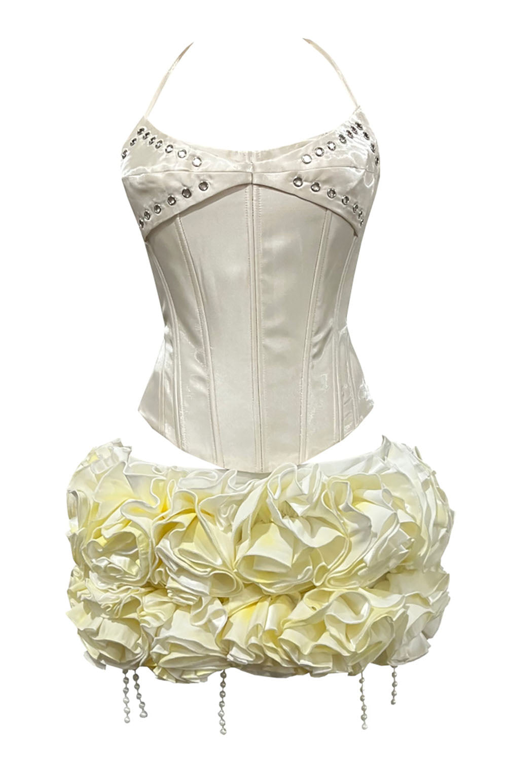 Halter Corset Hand Embroidered Floral Dess