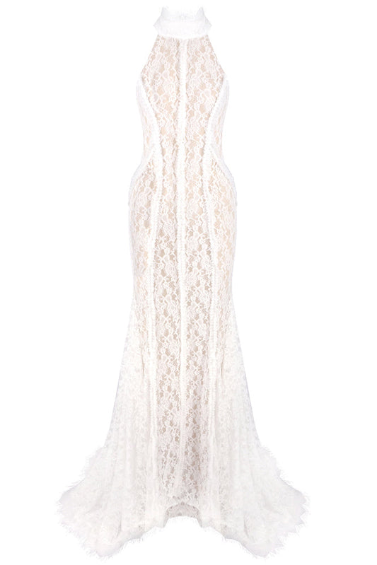 Halter Open Back Lace Wedding Dress