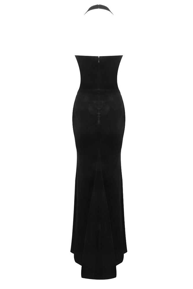Halter Sequin Velvet Maxi Dress