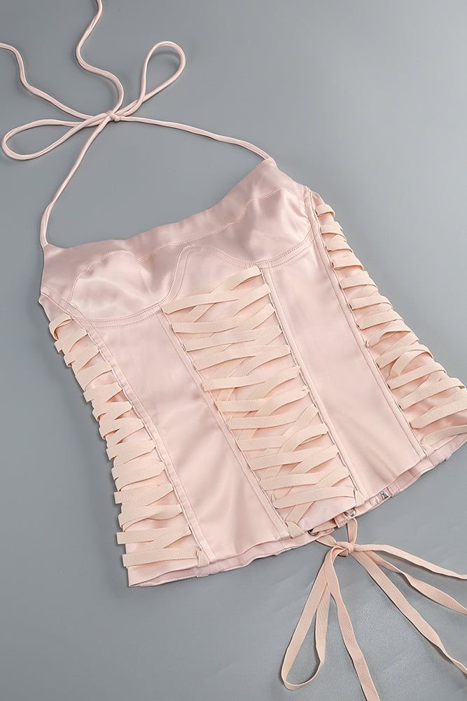 Halter Corset Hand Embroidered Floral Dess