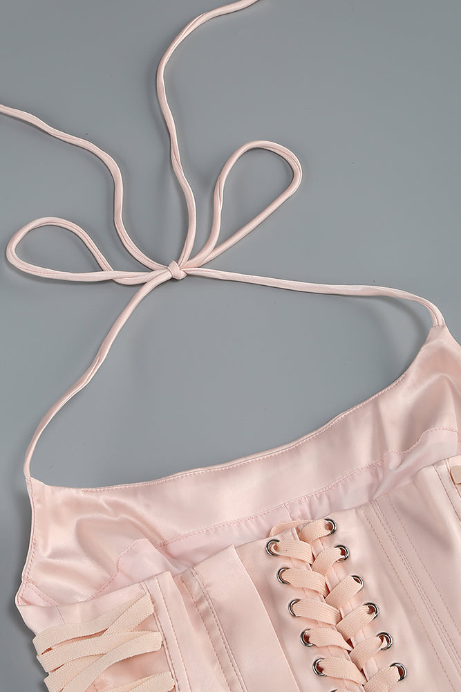 Halter Corset Hand Embroidered Floral Dess