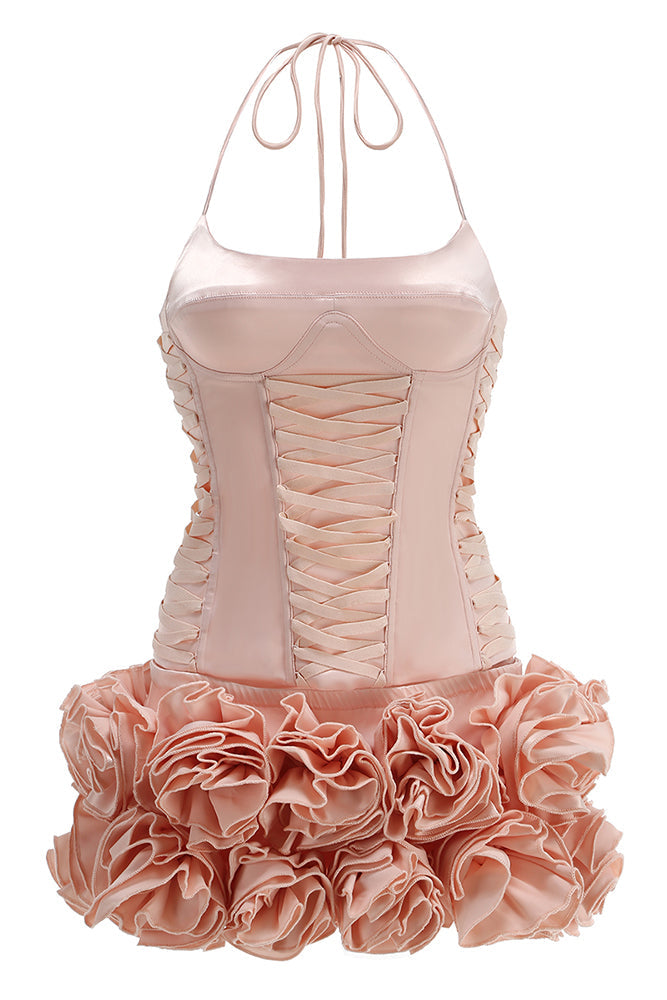 Halter Corset Hand Embroidered Floral Dess