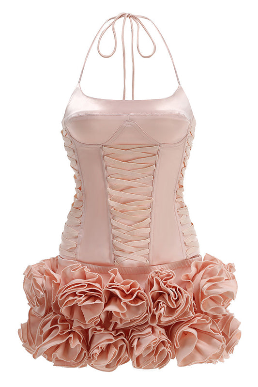 Halter Corset Hand Embroidered Floral Dess