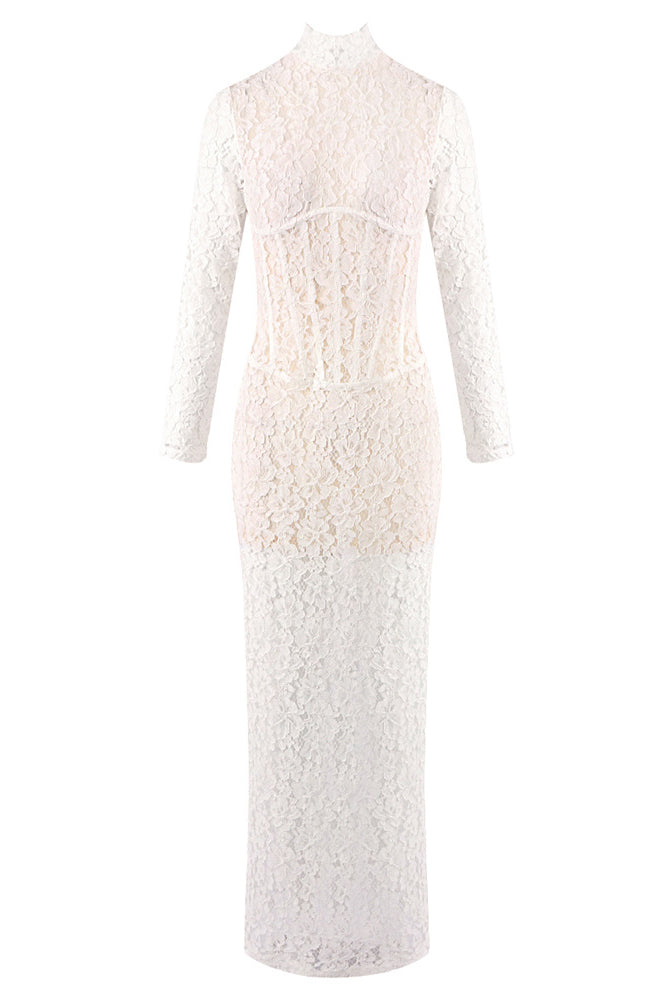 Long Sleeve Lace Corset Maxi Dress