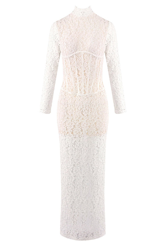 Long Sleeve Lace Corset Maxi Dress