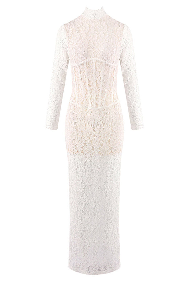 Long Sleeve Lace Corset Maxi Dress