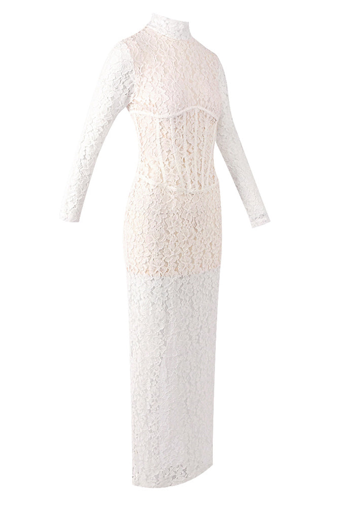 Long Sleeve Lace Corset Maxi Dress