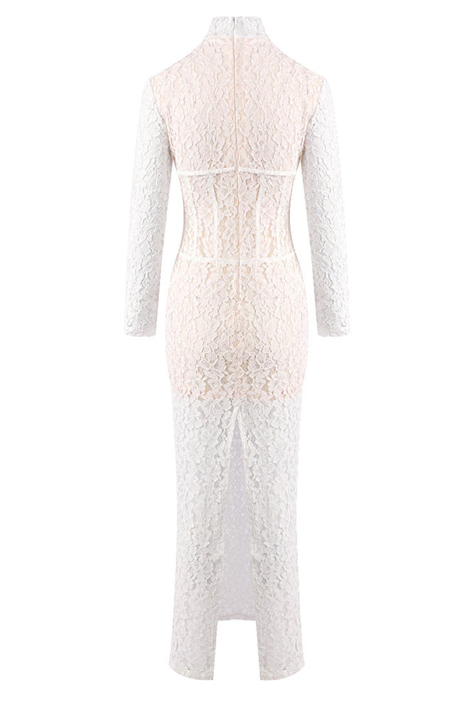 Long Sleeve Lace Corset Maxi Dress