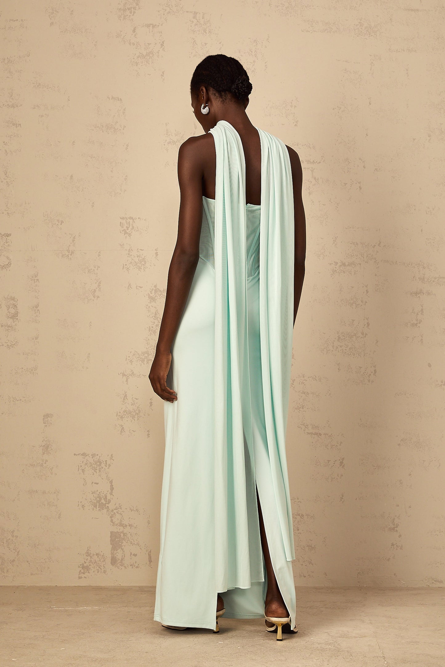 Béryl mint-green tulle-panel corset maxi dress
