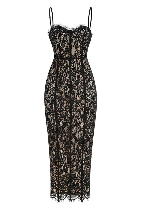 Slip Lace-detailing Midi Dress