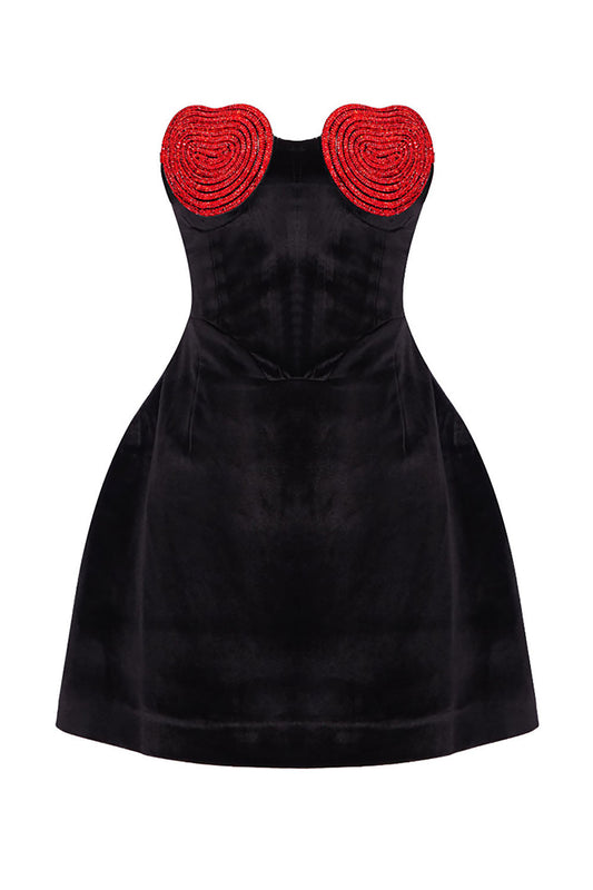 Strappy Crystal Heart Velvet Mini Dress