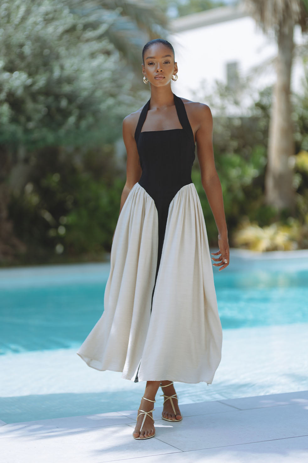 SAMMI MIDI DRESS - BLACK/CREAM