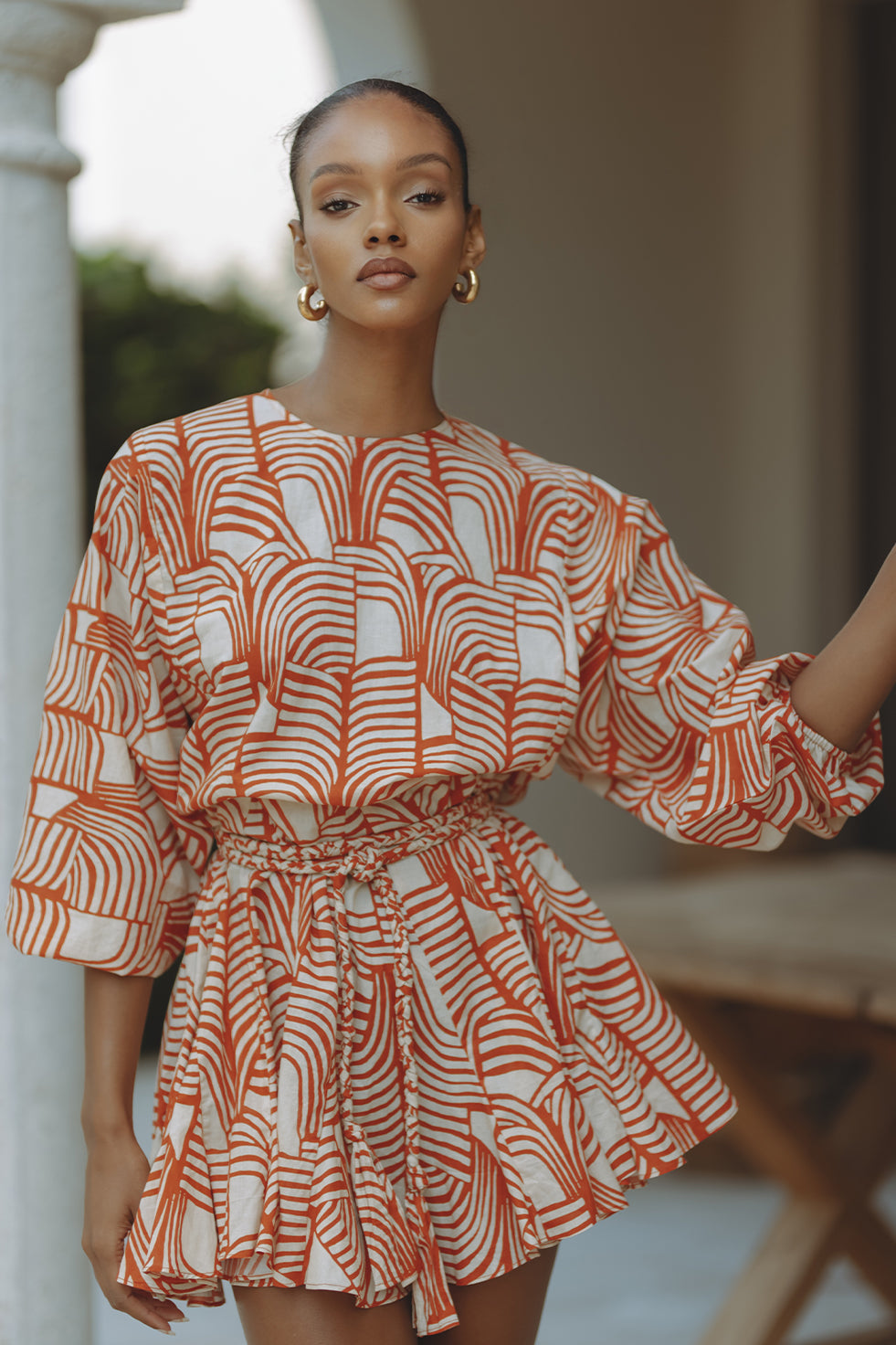 ZILPAH COTTON MINI DRESS - RUST MIRAGE