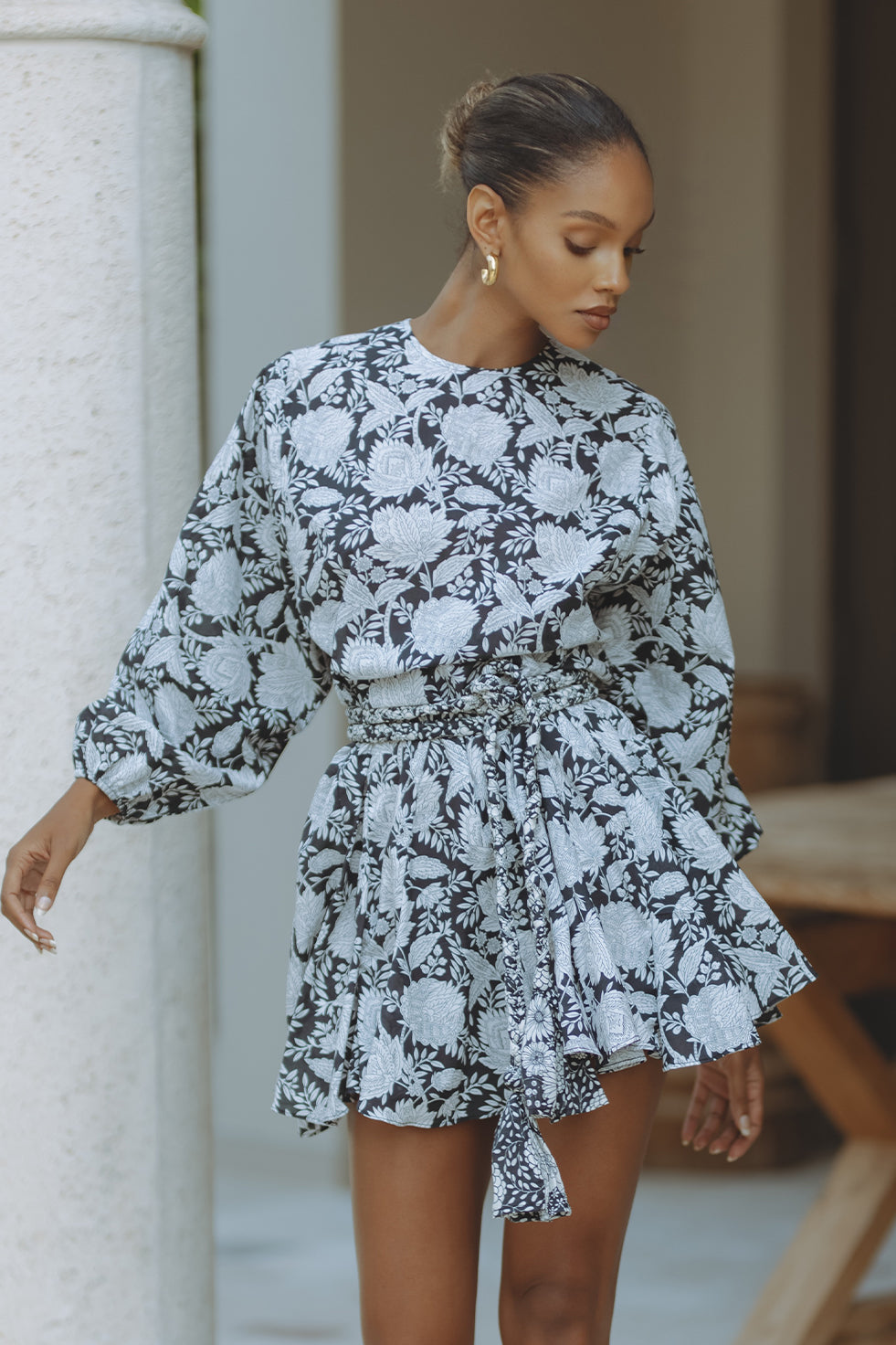 ZILPAH COTTON MINI DRESS - BOTANIC ETCH