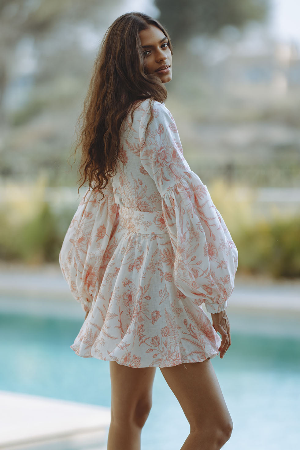 TESSA LINEN MINI DRESS - BLOOMING BLUSH