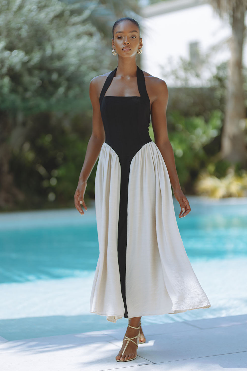 SAMMI MIDI DRESS - BLACK/CREAM