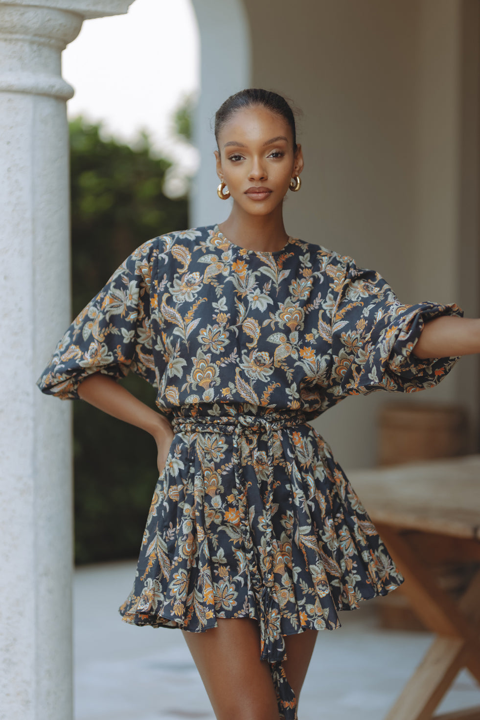 ZILPAH COTTON MINI DRESS - FLORAL BOHEME