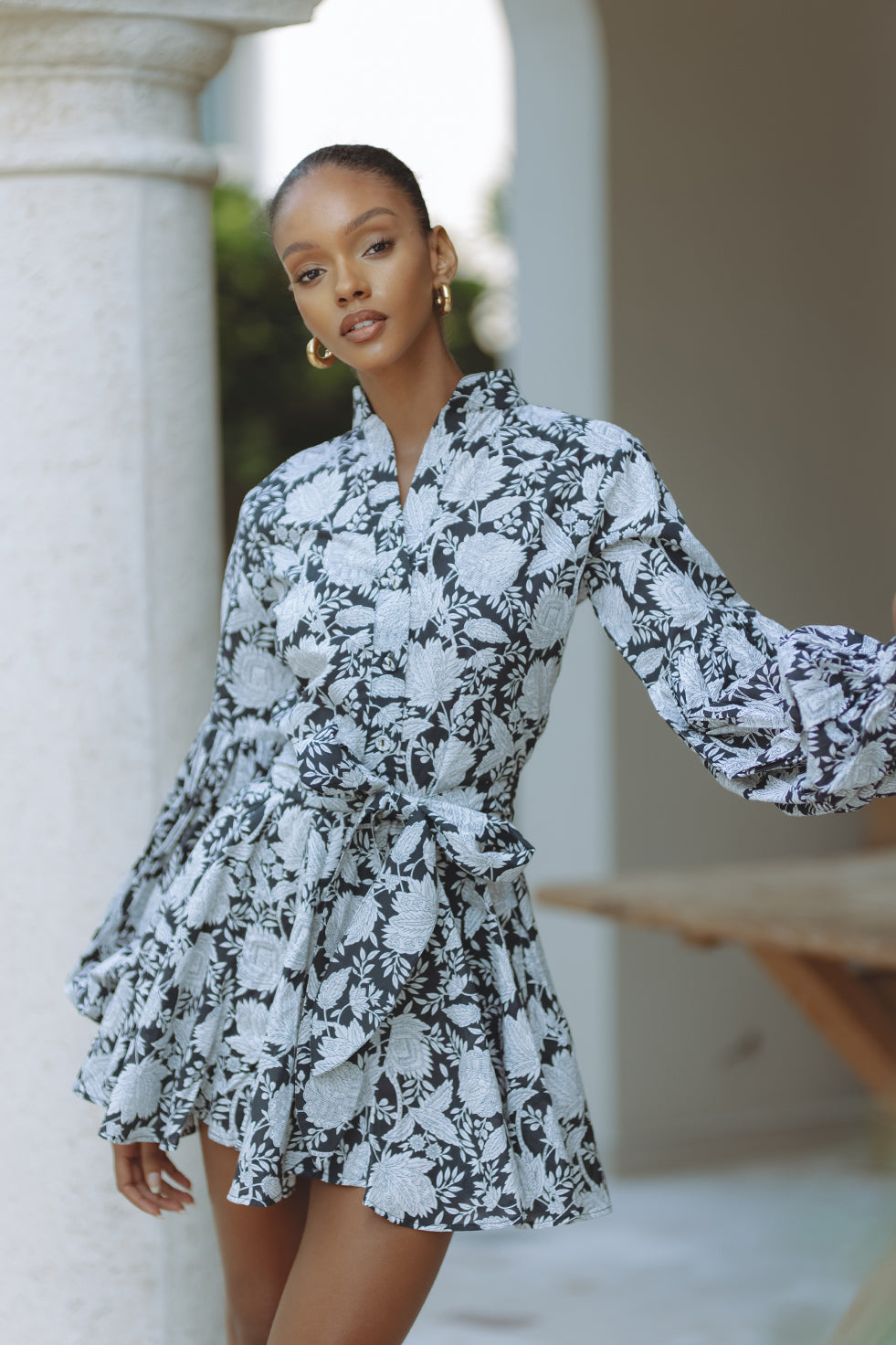 TESSA COTTON MINI DRESS - BOTANIC ETCH