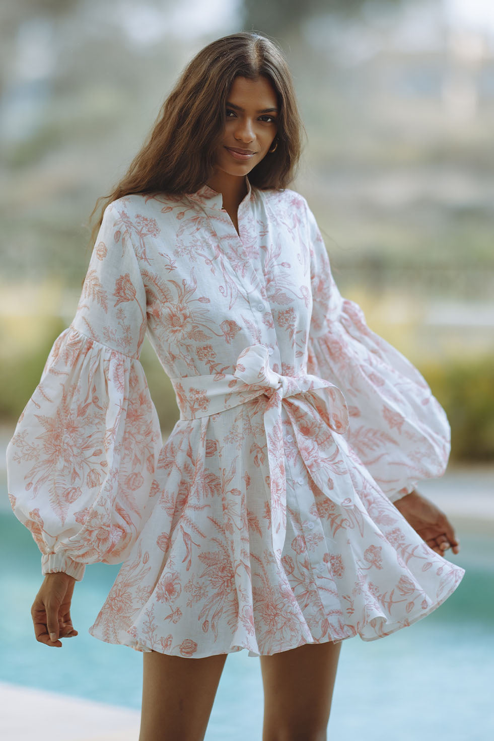 TESSA LINEN MINI DRESS - BLOOMING BLUSH