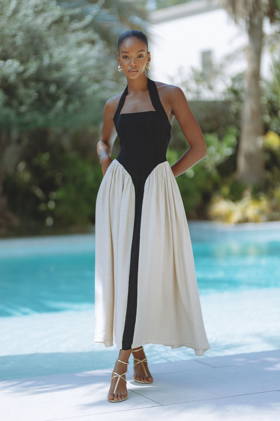 SAMMI MIDI DRESS - BLACK/CREAM