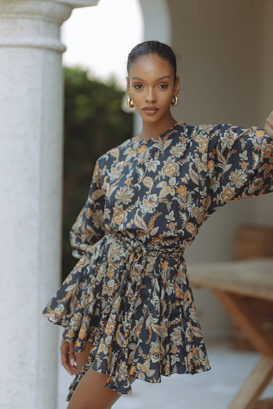 ZILPAH COTTON MINI DRESS - FLORAL BOHEME