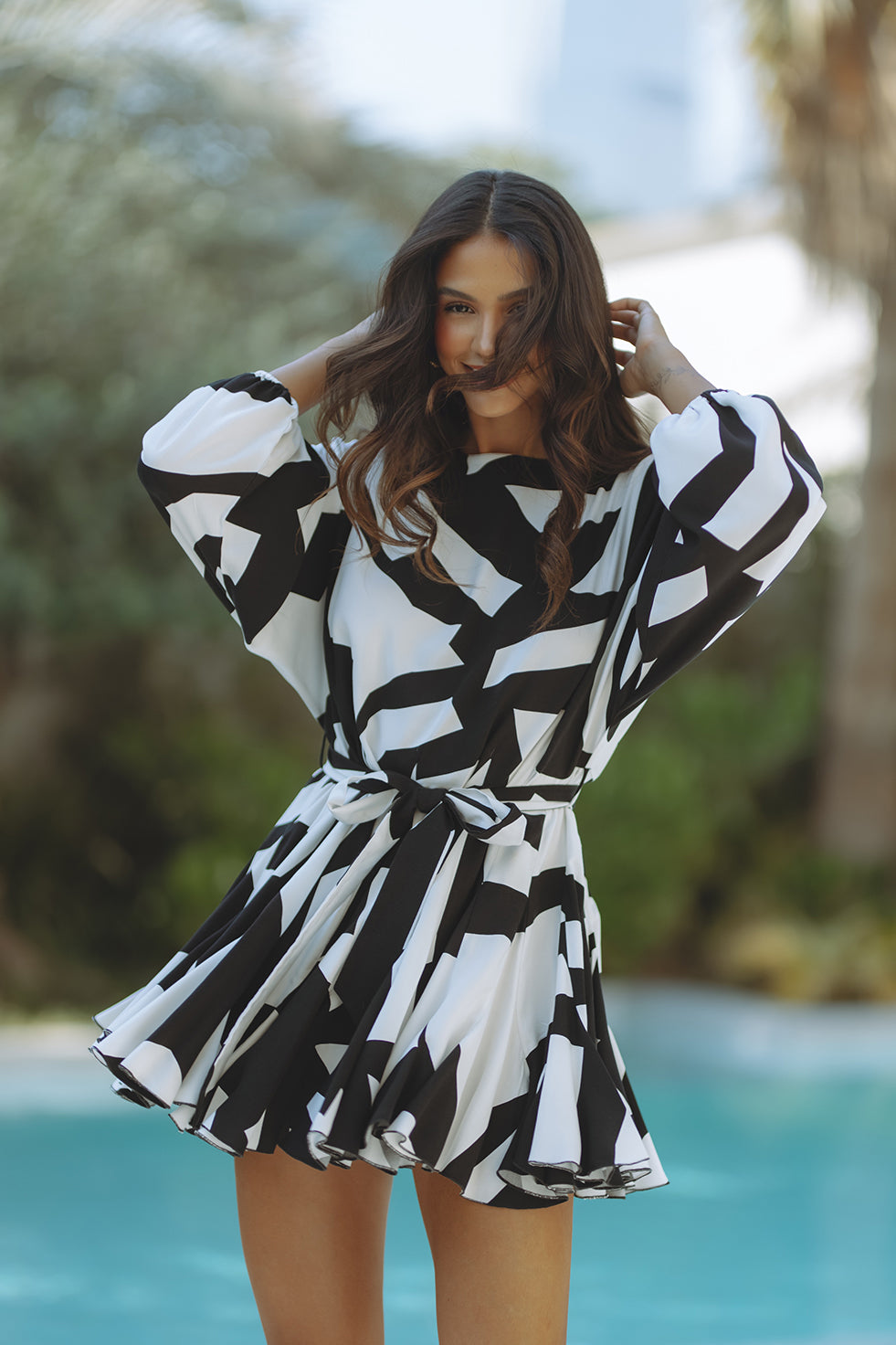 ZILPAH MINI DRESS - MONO ABSTRACT
